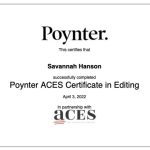 Savannah Pittle's Poynter ACES Certificate in Editing